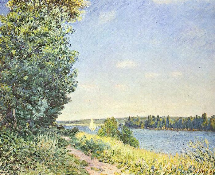 Alfred Sisley Normandie, Pfad am Wasser, abends bei Sahurs oil painting picture